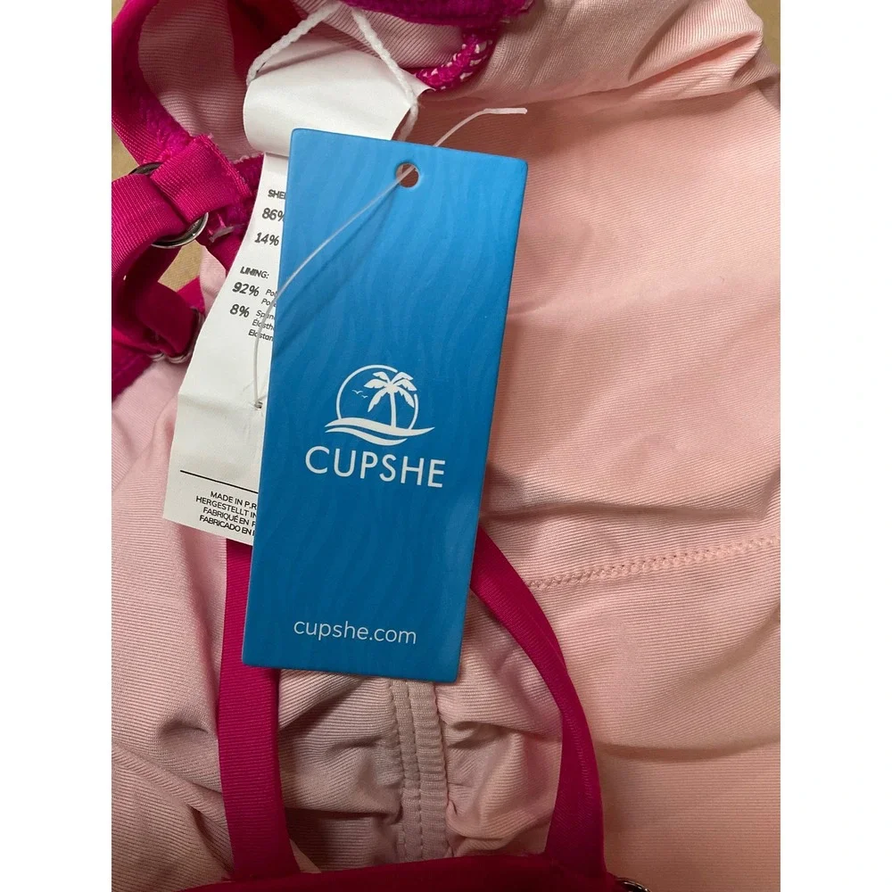 Cupshe Womens Magenta Ruched One Piece Swimsuit Strappy Back‎ Size S